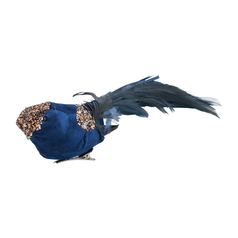 Vogel op clip - blauw - 30 cm 