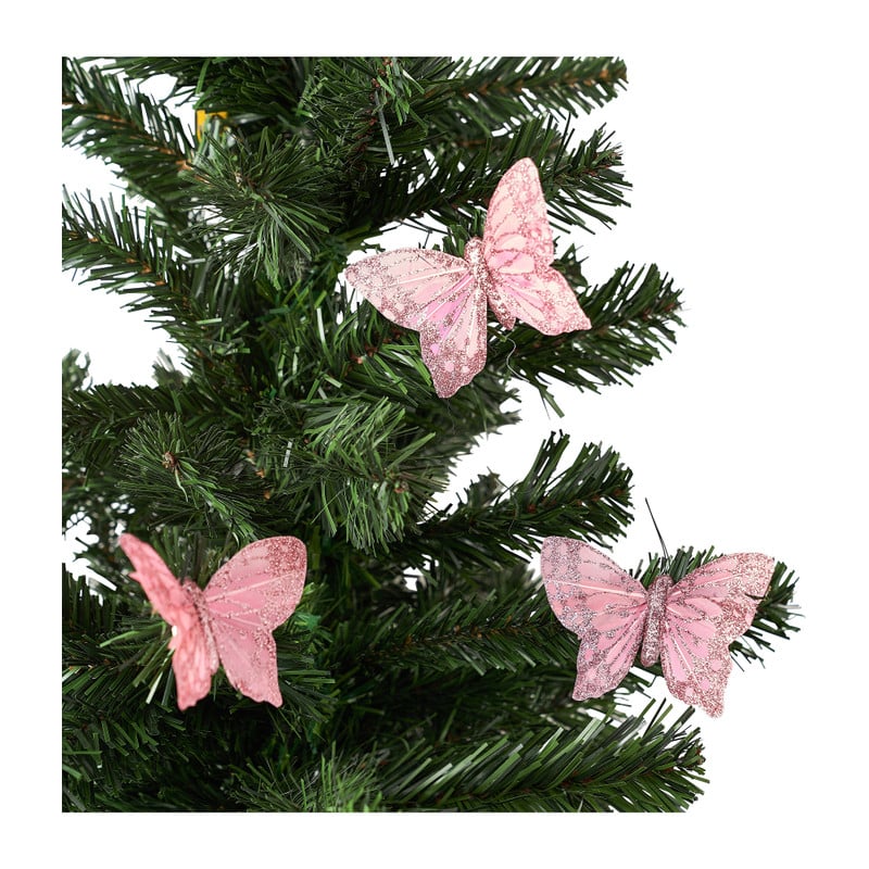 Vlinders op clip - 3 stuks - roze - 9.5 cm