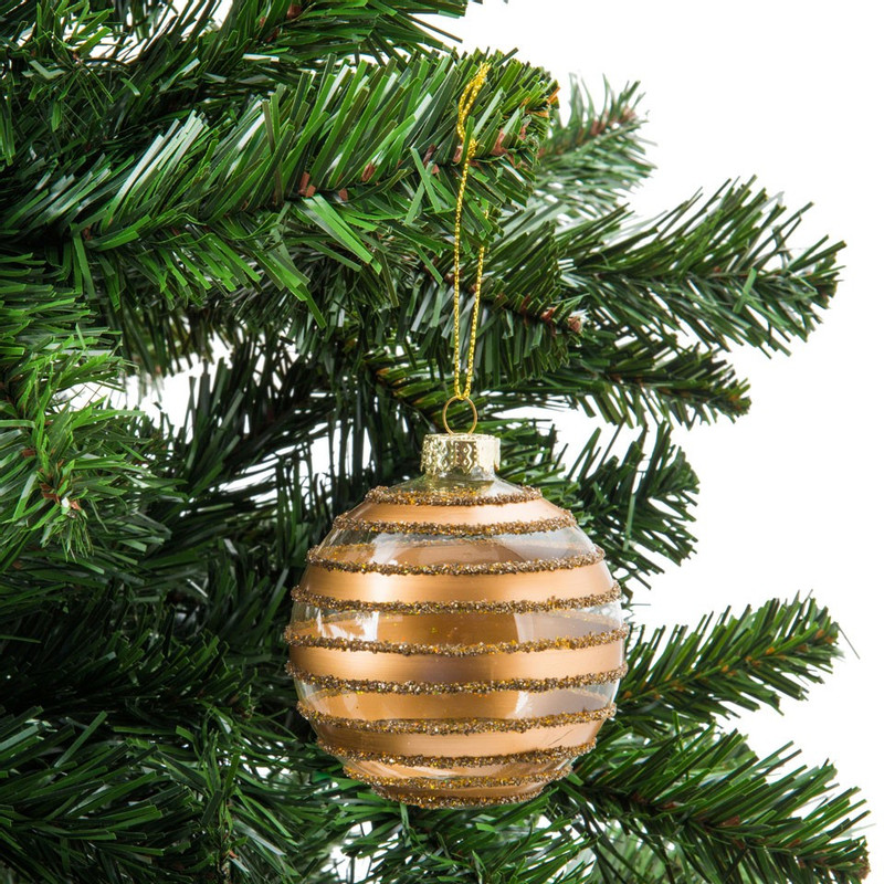 Kerstbal helder - gouden streep - 8 cm