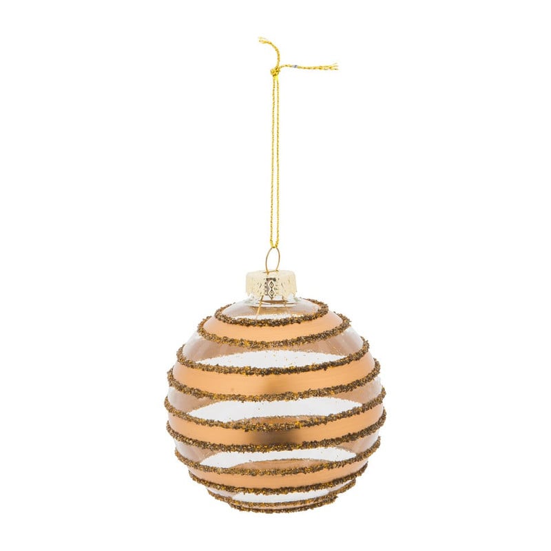Kerstbal helder - gouden streep - 8 cm