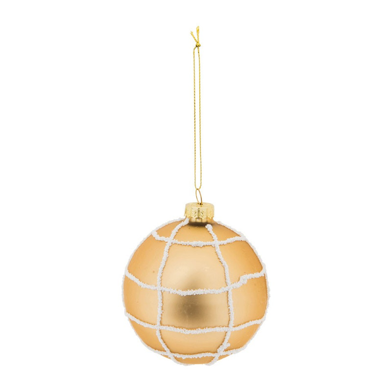 Kerstbal goud - wit web - 8 cm