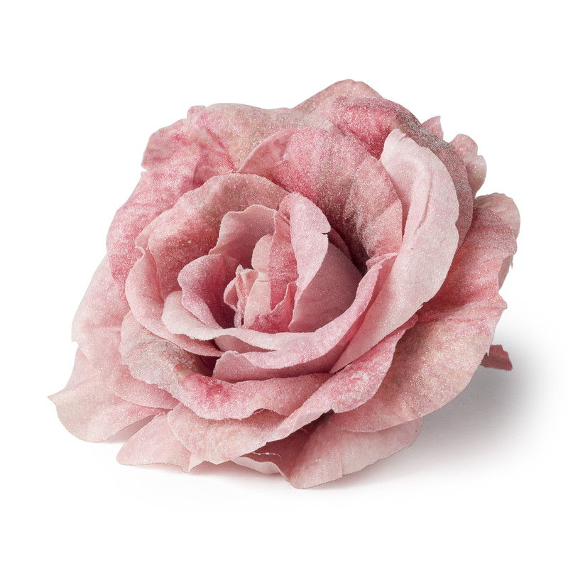 Roos op clip – roze – 14 cm