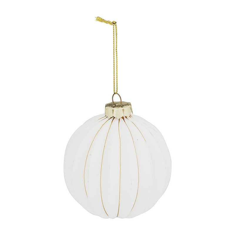 Kerstbal grafisch - 9 cm - wit 