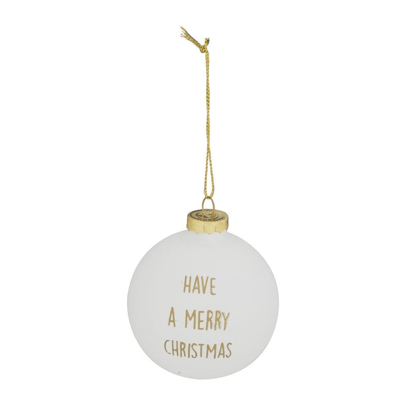 Kerstbal gouden tekst - 7 cm - wit - set van 4
