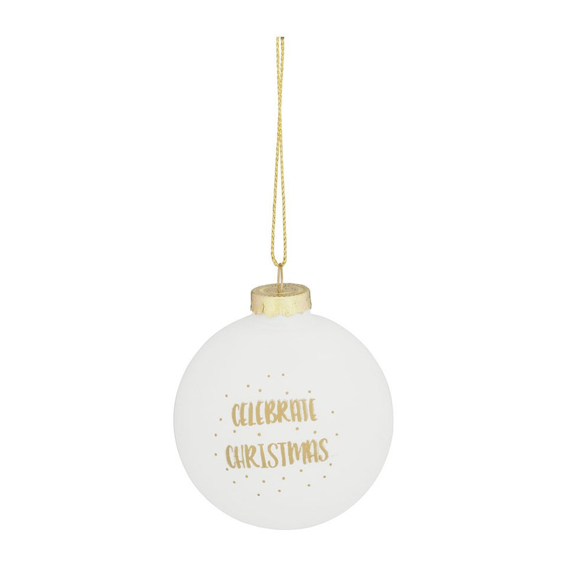 Kerstbal gouden tekst - 7 cm - wit - set van 4