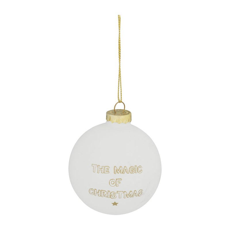 Kerstbal gouden tekst - 7 cm - wit - set van 4