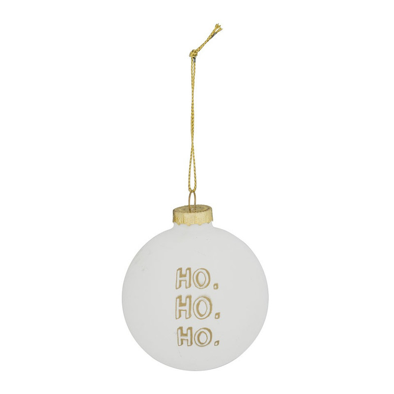 Kerstbal gouden tekst - 7 cm - wit - set van 4