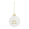 Kerstbal gouden tekst - 7 cm - wit - set van 4