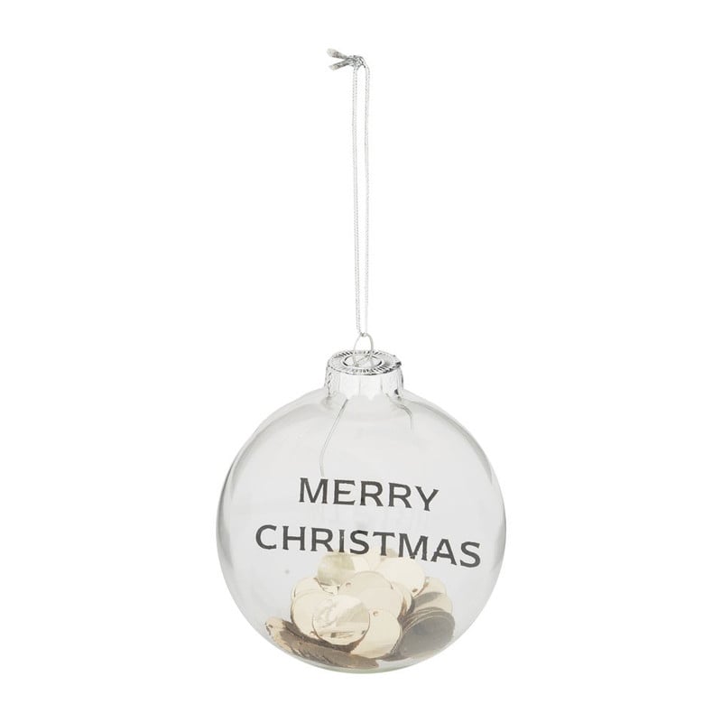 Kerstbal confetti - 9 cm - helder/goud