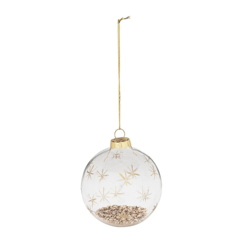 Kerstbal ster/confetti - 9 cm - helder/goud