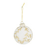 Kerstbal gouden bladeren - 7 cm - helder/wit