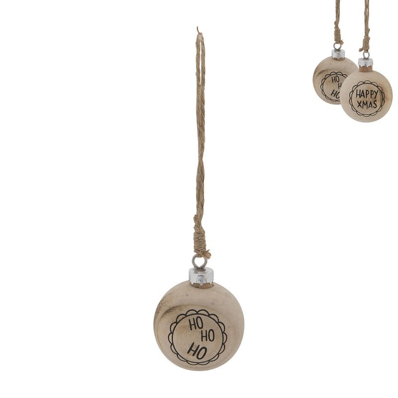 Kerstbal hout met tekst - 5 cm 