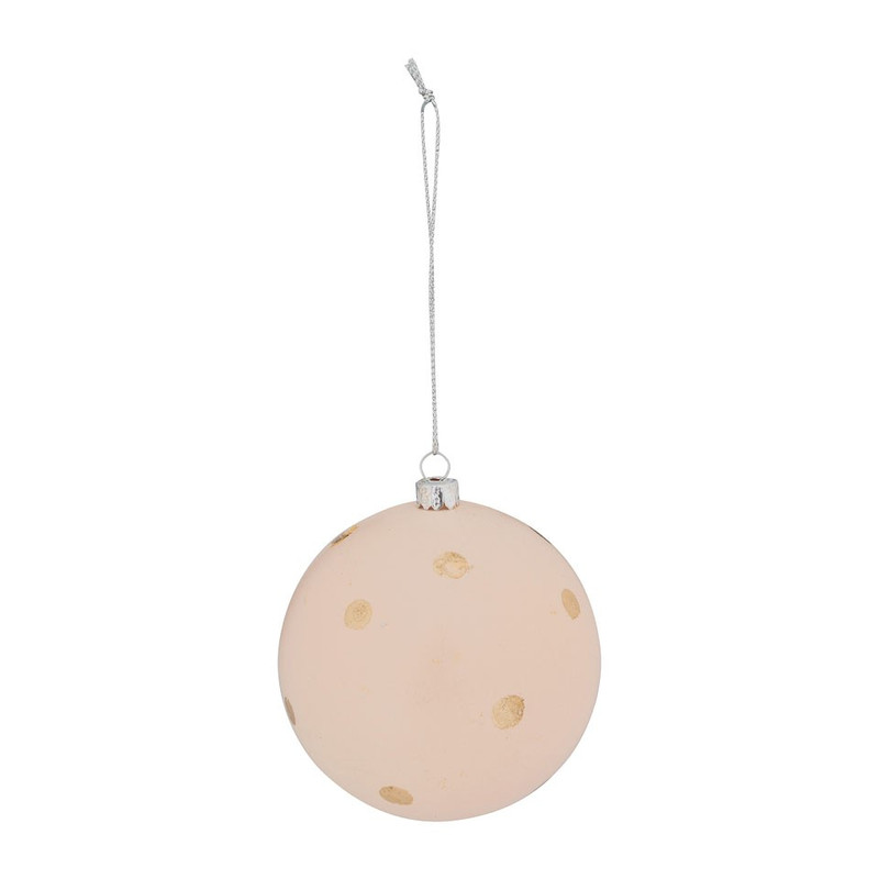 Kerstbal trendy stip - 8 cm - lichtroze