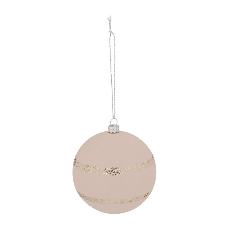 Kerstbal trendy streep - 8 cm - roze