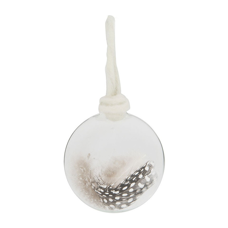 Kerstbal met veertjes - 8 cm - helder