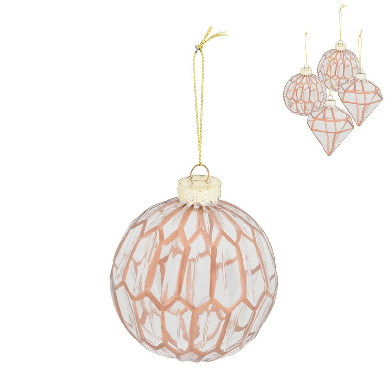 Kerstbal diamant - 8 cm - helder/brons