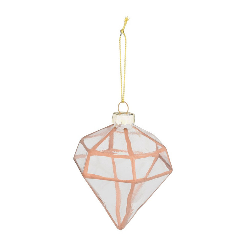 Kerstbal diamant - 8 cm - helder/brons