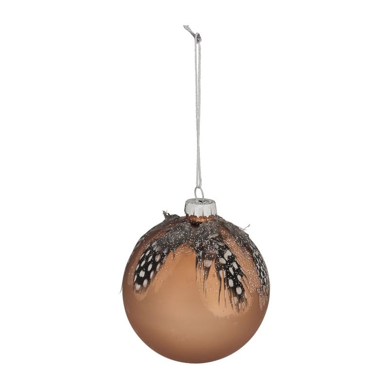 Kerstbal met veertjes - 8 cm - brons
