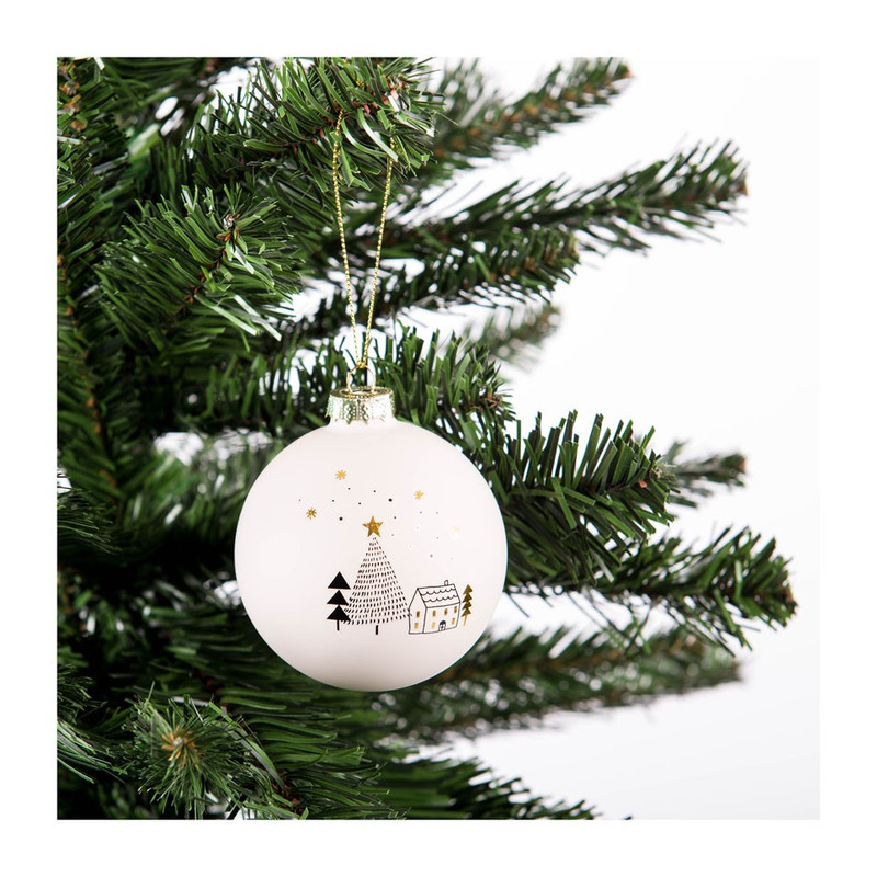 Kerstbal mat - huis - wit