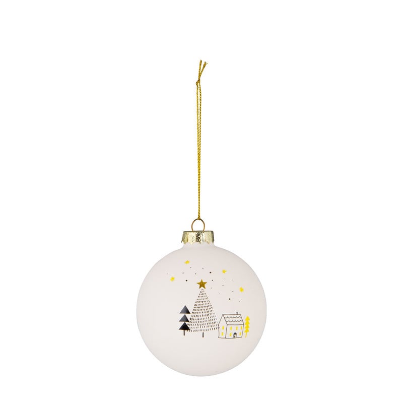 Kerstbal mat - huis - wit