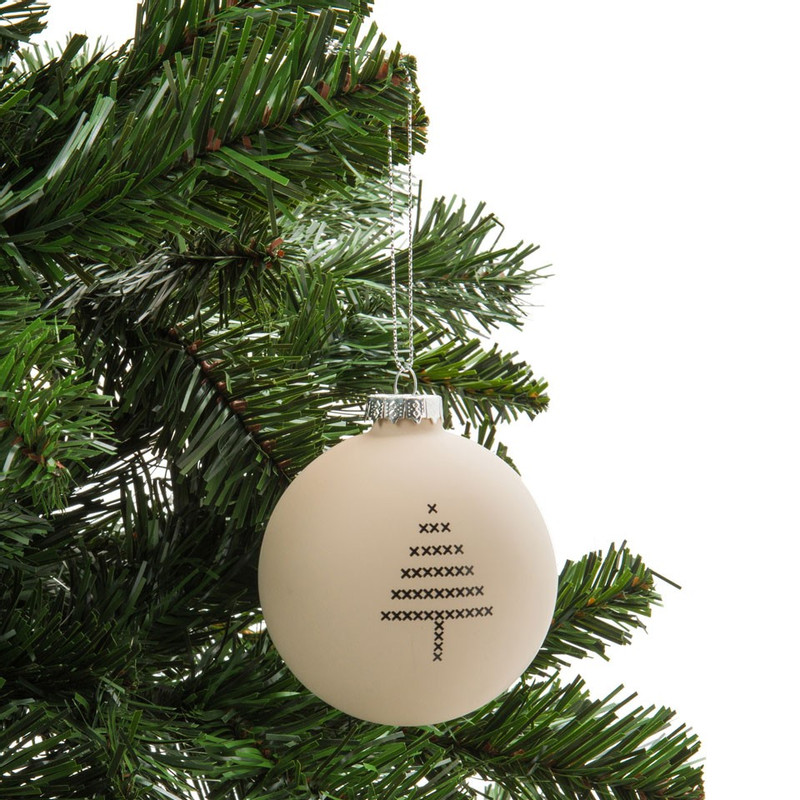 Kerstbal kerstboom kruisjes mat - 8 cm - wit