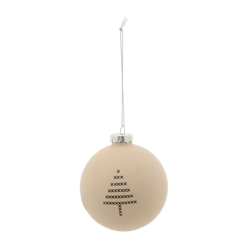 Kerstbal kerstboom kruisjes mat - 8 cm - wit