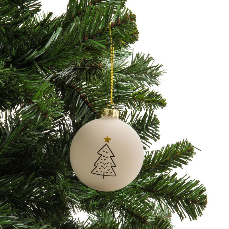 Kerstbal kerstboom mat - 8 cm - wit
