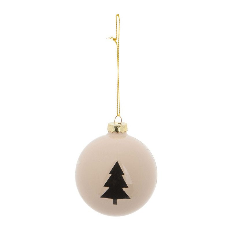 Kerstbal kerstboom - 8 cm - wit/zwart