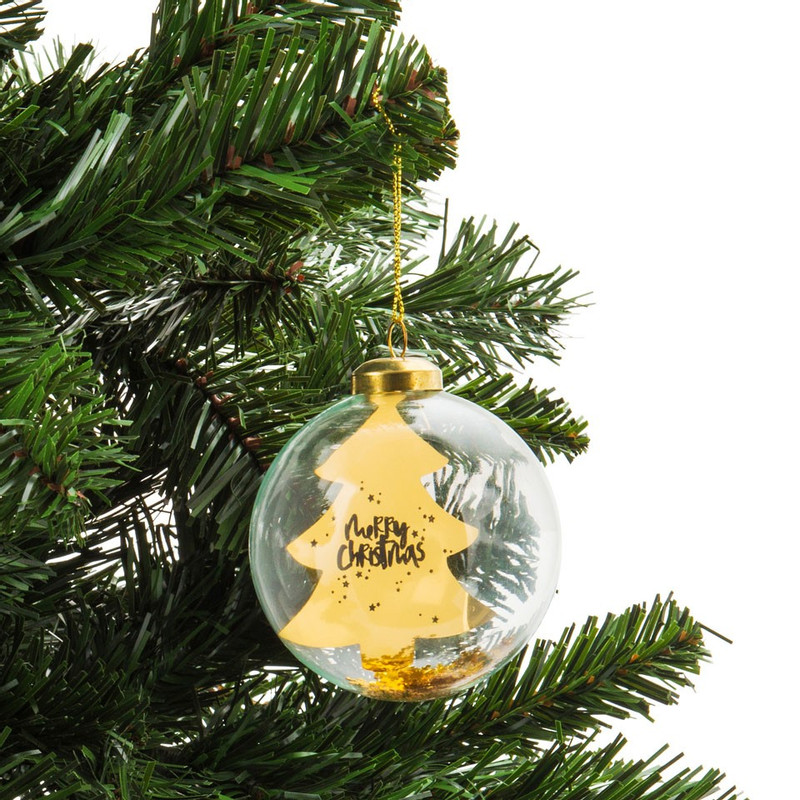 Kerstbal boom Merry Christmas - 8 cm - goudkleurig