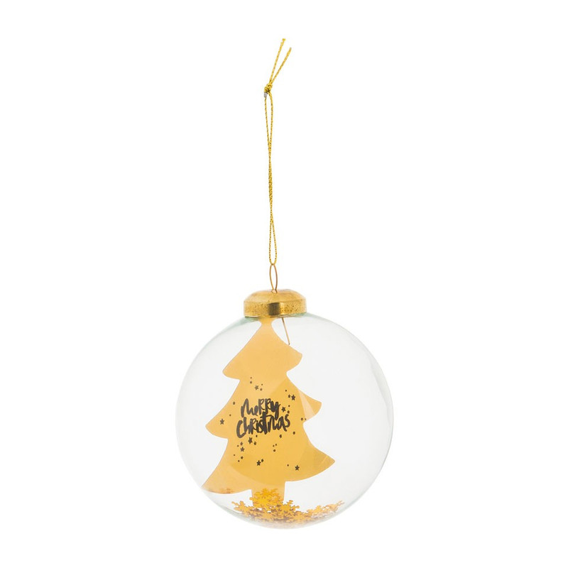 Kerstbal boom Merry Christmas - 8 cm - goudkleurig
