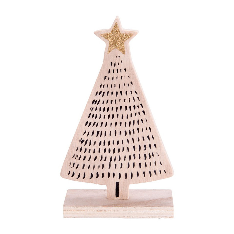 Kerstboom hout - streepjes - 10.5x18 cm