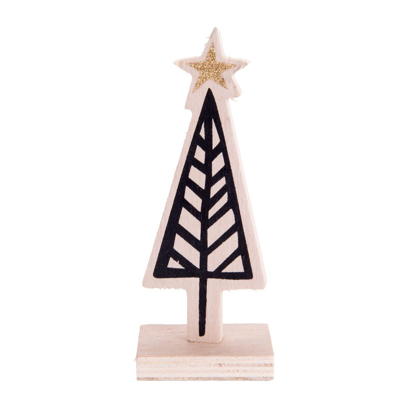Kerstboom hout - grafisch - 5.5x15 cm