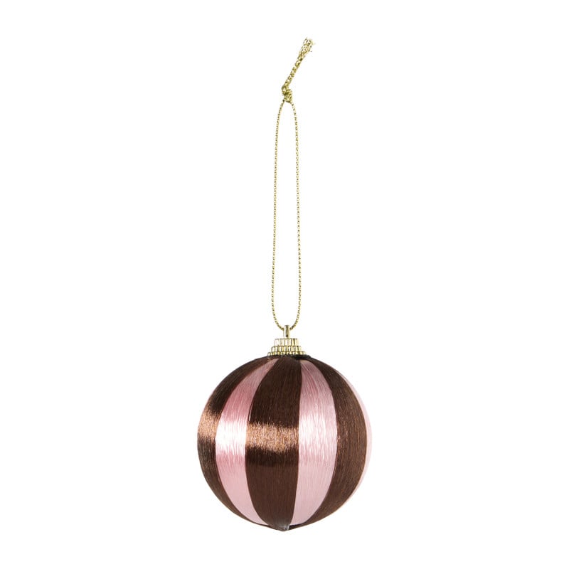 Kerstballen streep pearl - roze - ø6 cm - set van 3