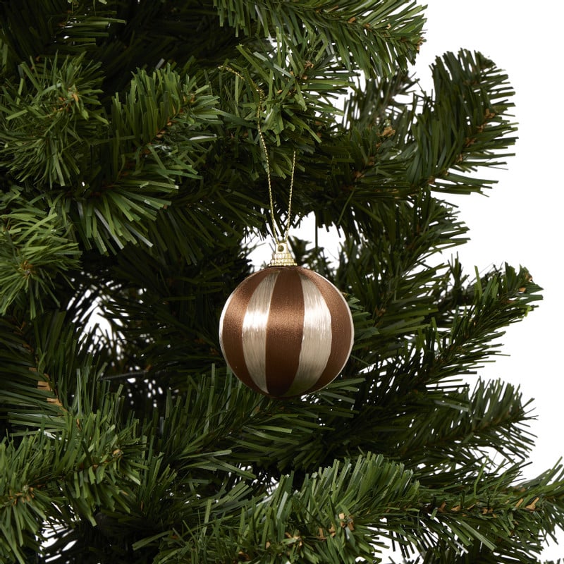 Kerstballen streep pearl - roze - ø6 cm - set van 3