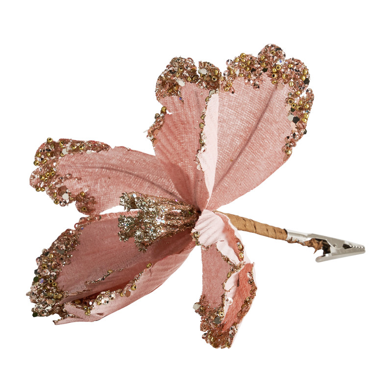 Bloem op clip - roze - 17 cm