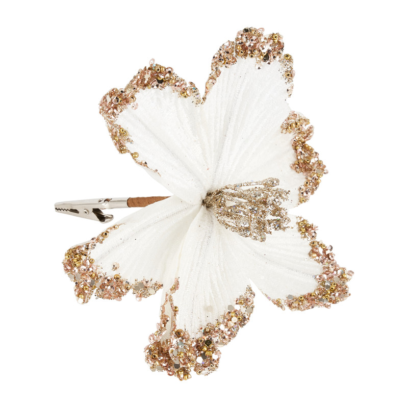 Bloem op clip - wit - 17 cm