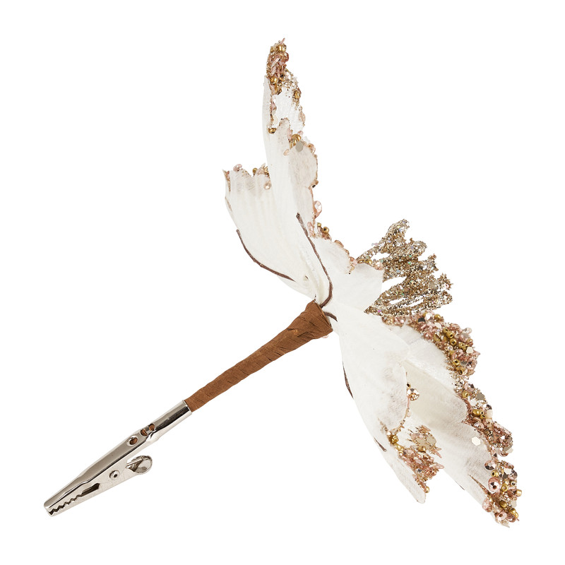 Bloem op clip - wit - 17 cm