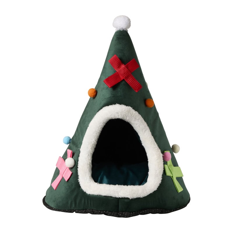 Kerstboom huisje huisdieren - groen - 38x38x48 cm