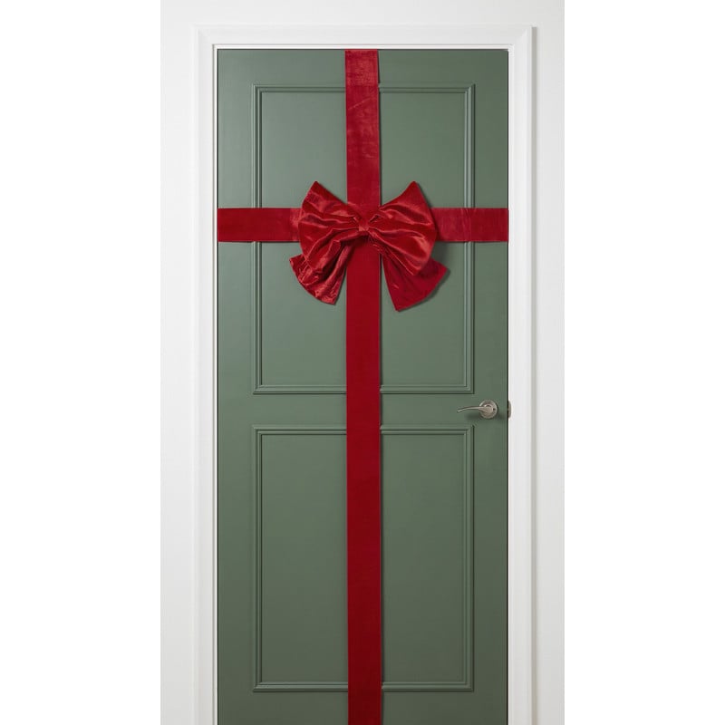 Velvet kerststrik voor deur - rood - 45x56 cm