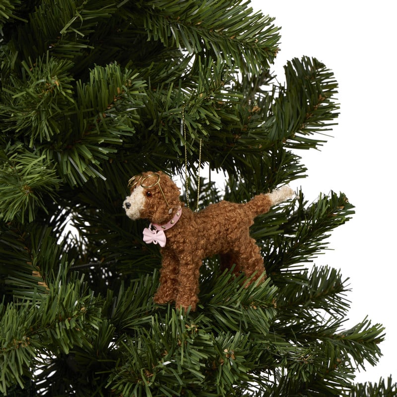 Kersthanger labradoodle - bruin - 14.5x3.3x9.5 cm