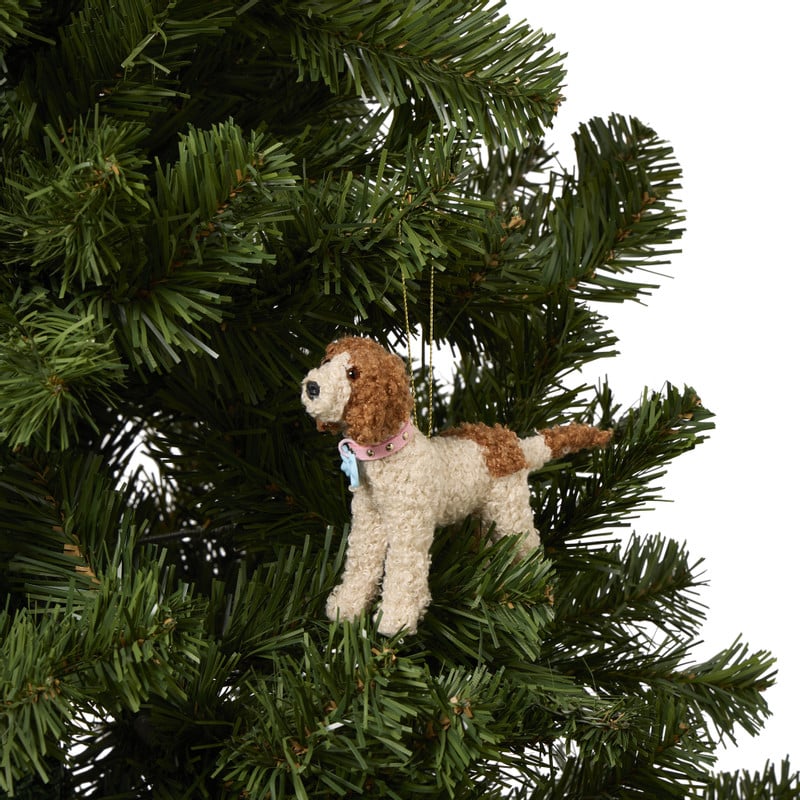 Kersthanger labradoodle  - wit - 14.5x3.3x9.5 cm