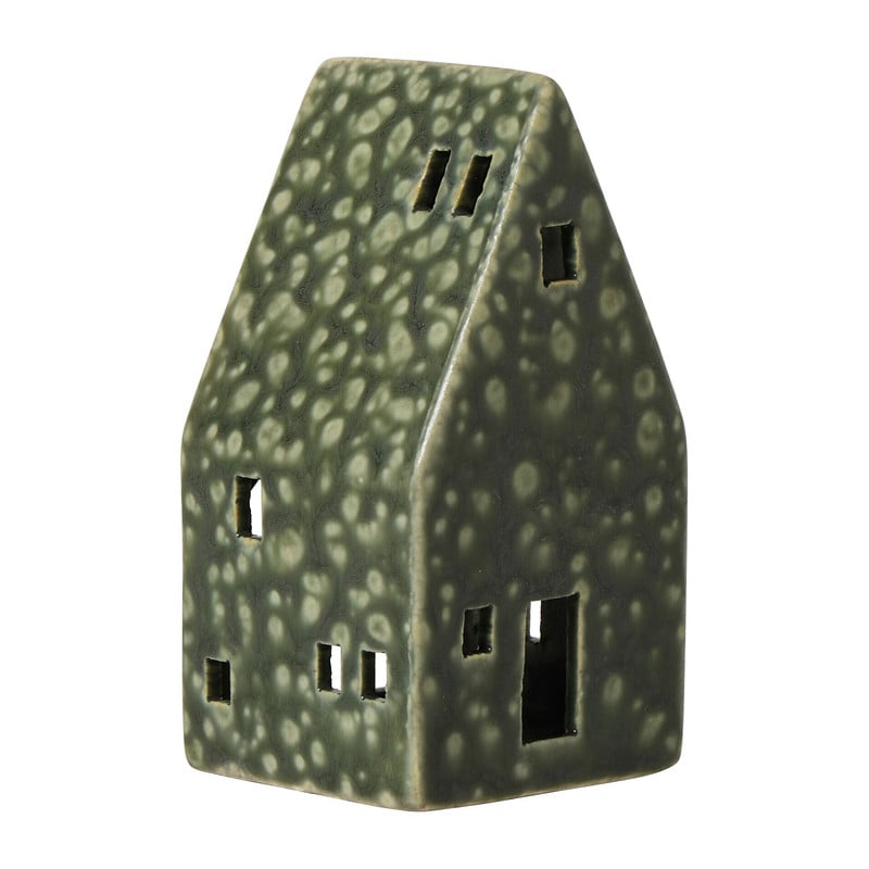 Kerstkaarsenhouder huis - groen - 12x6.2x6.2 cm