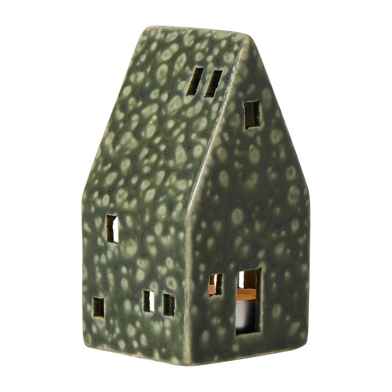 Kerstkaarsenhouder huis - groen - 12x6.2x6.2 cm