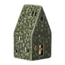 Kerstkaarsenhouder huis - groen - 12x6.2x6.2 cm