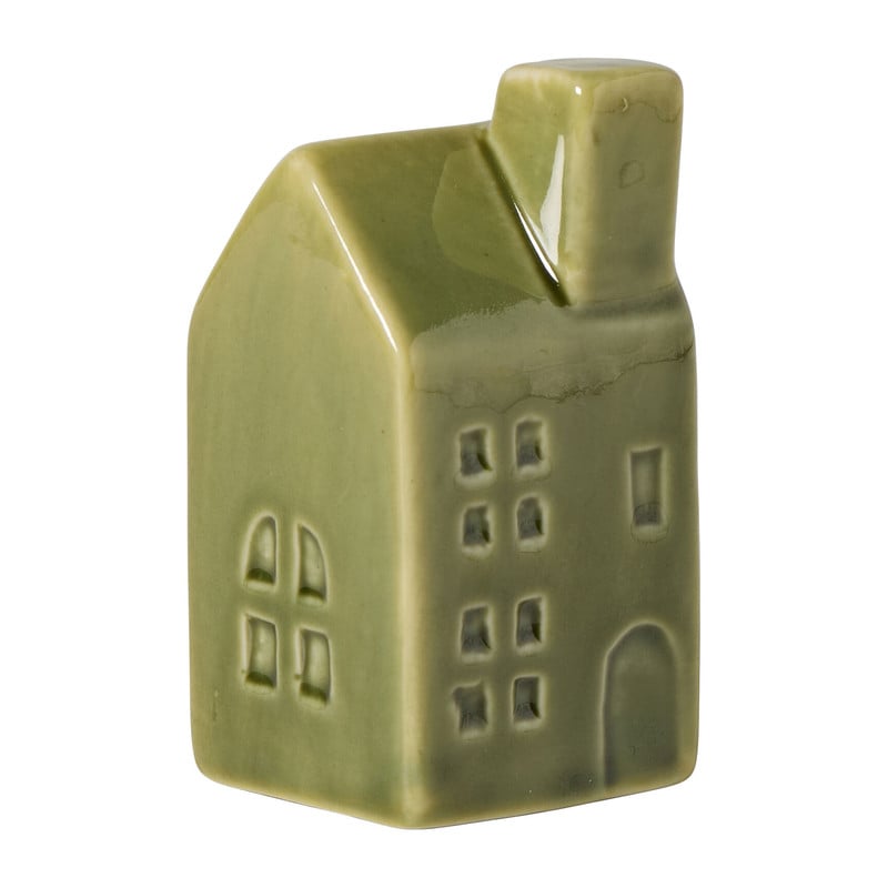 Kerst waxinelichthouder huisje - groen - 7.5x4.4x3.9 cm