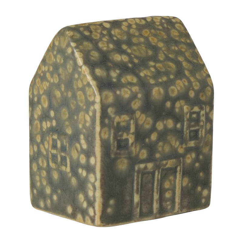 Kerst waxinelichthouder huisje - grijs - 6.7x4.6x3.9 cm