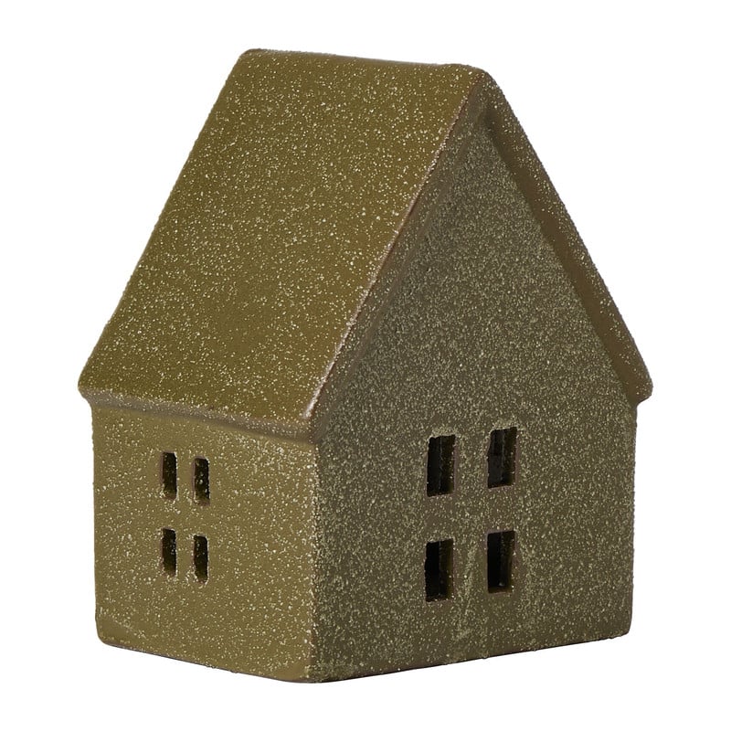 Kerst waxinelichthouder huisje - groen - 10x8x6.2 cm