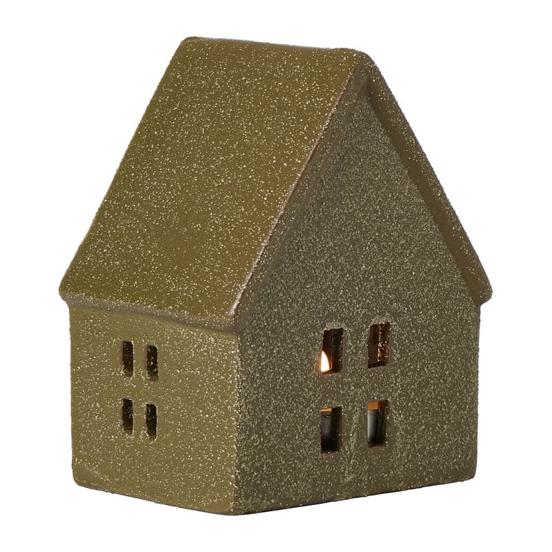 Kerst waxinelichthouder huisje - groen - 10x8x6.2 cm