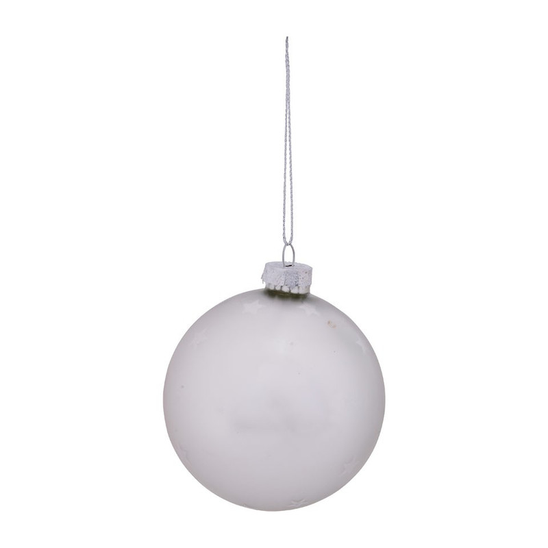 Kerstbal met subtiele sterretjes - zilver - 8 cm