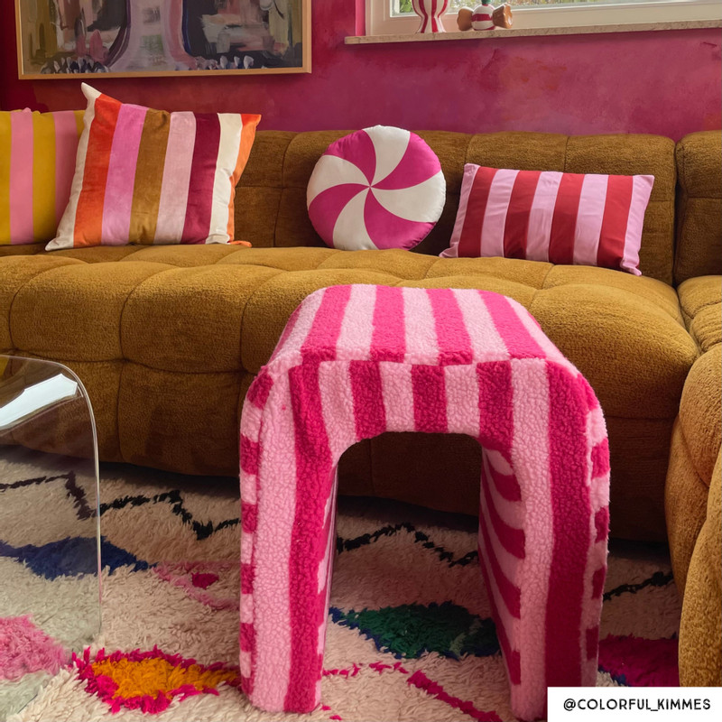 Kussen candy cane - roze/wit - ø40 cm
